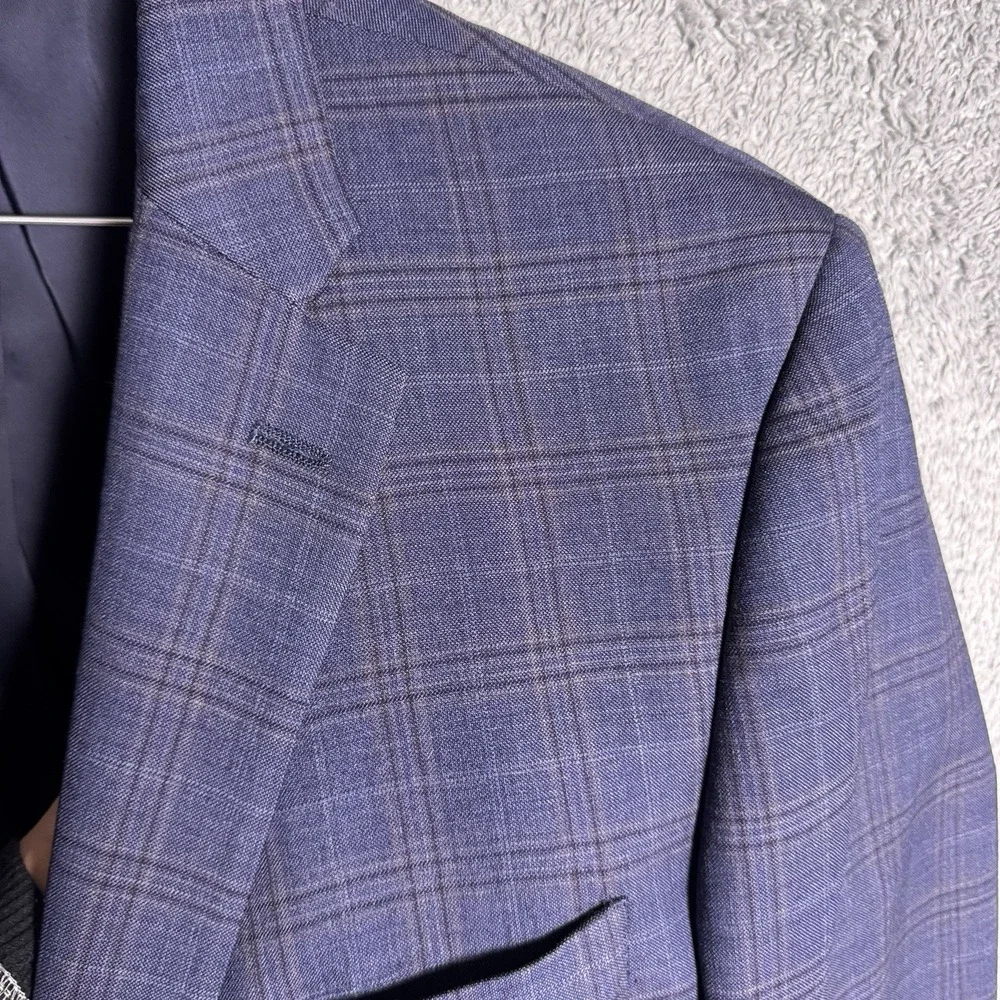 Jos A Bank Sport Coat Men 46R Windowpane Traveler Blazer Suit Jacket TailoredFit